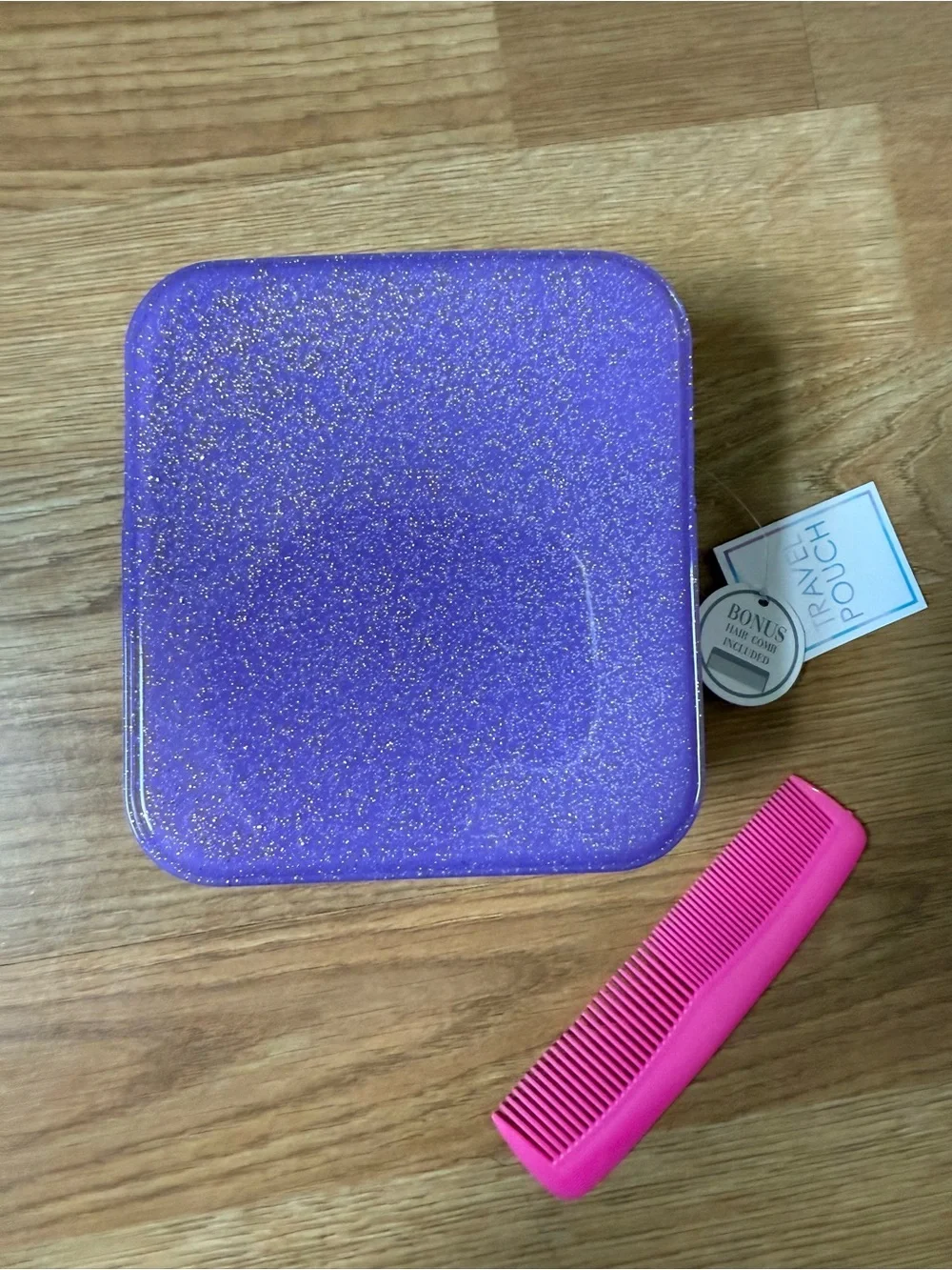 Glitter Purple Carry Case with Bright Pink Comb